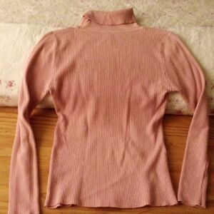 Pink Ribbed Turtleneck Sweater